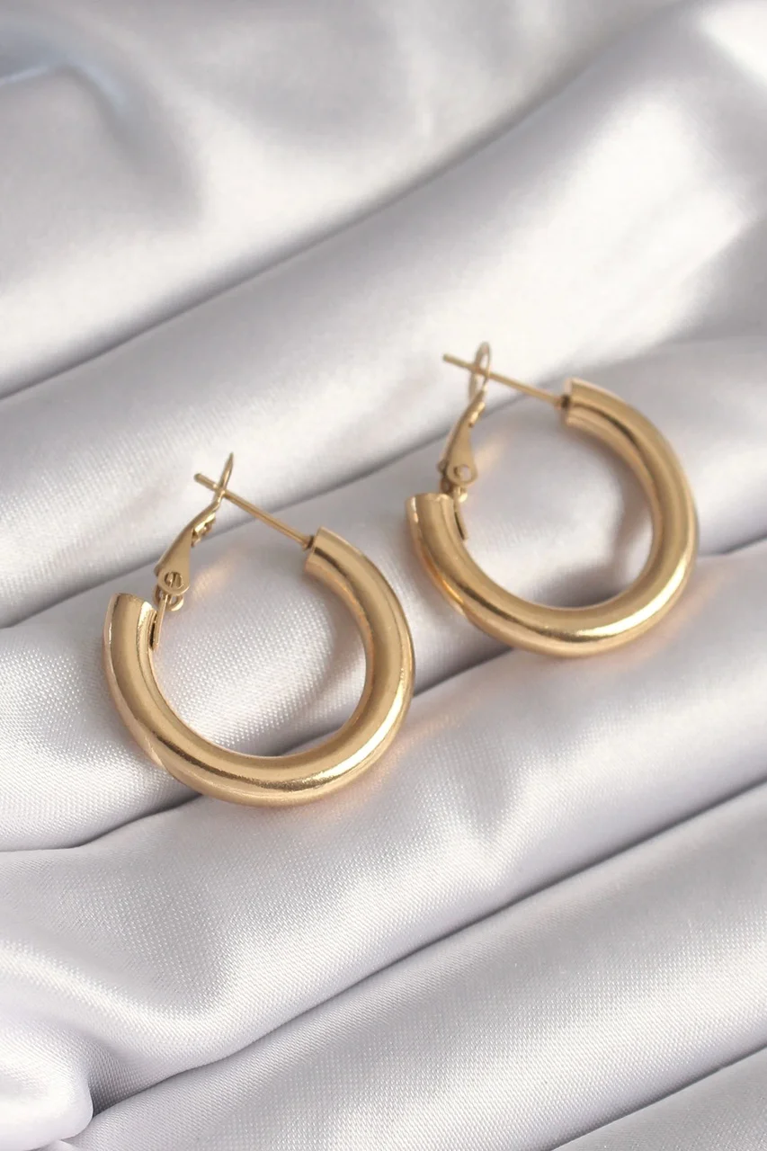 316l Çelik Gold Renk Halka Model Kadın Küpe Çok Renkli