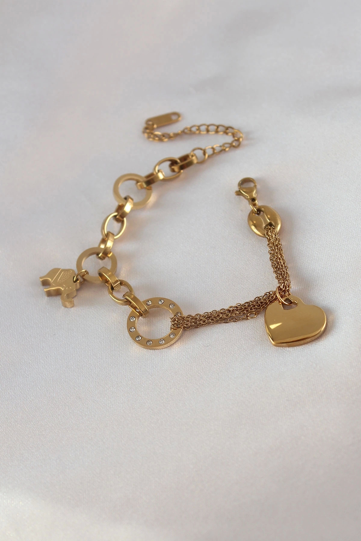 Alucx 316L Çelik Gold Renk 2'Li Zincir Model Zirkon Taş Detay Kadın Bil