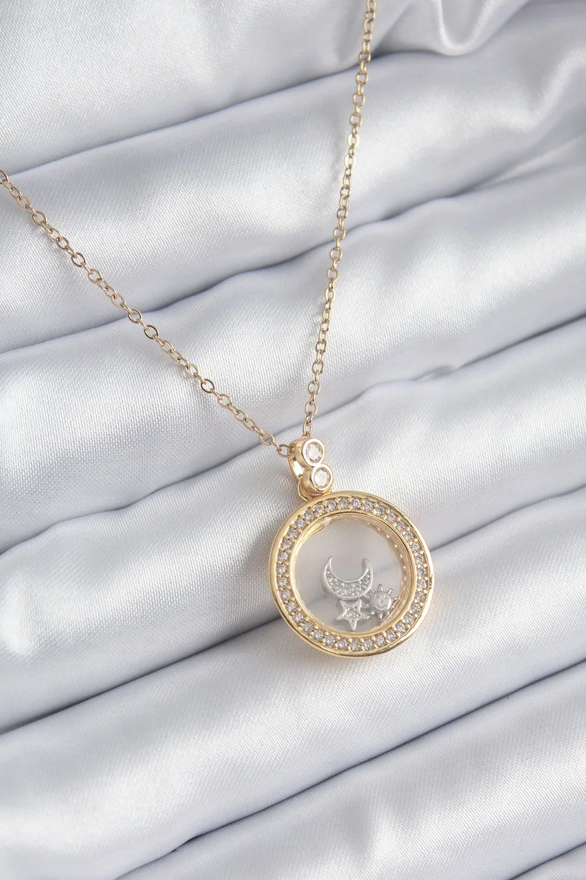 316l Çelik Gold Renk Zirkon Taş Detay Ay Yıldız Fanus Model Kadın Kolye Tj-bko8194 Diğer
