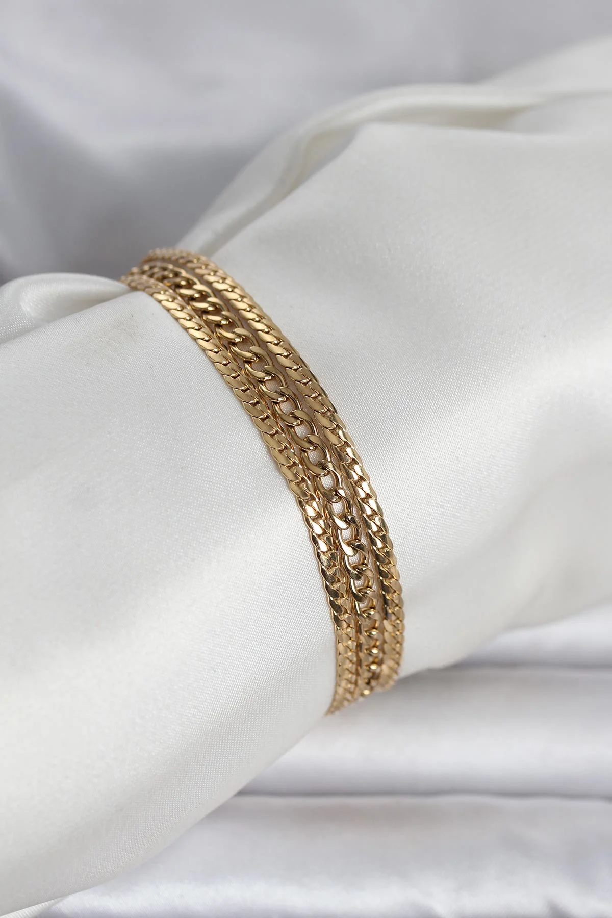316L Çelik Gold Renk 3'lü Kadın Bileklik - TJ-BB8384