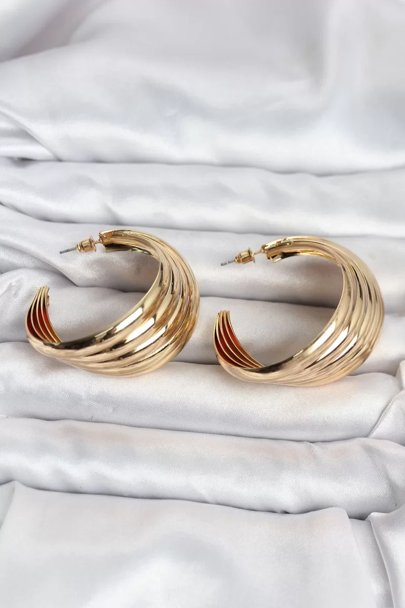 316L Çelik Gold Renk Yarım Halka Model Kadın Küpe - Lisinya