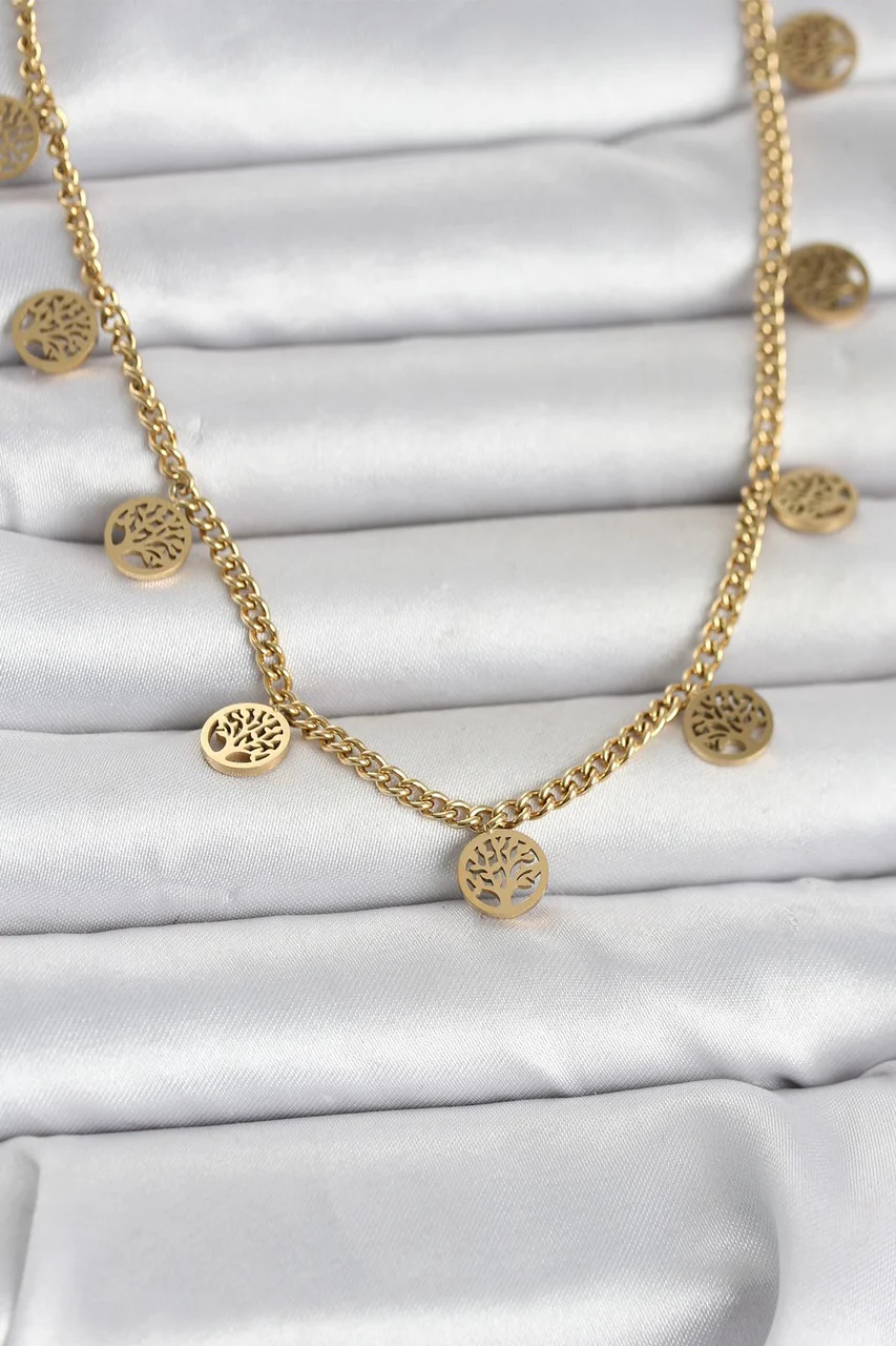316l Çelik Gold Renk Yaşam Ağacı Model Kadın Kolye - Lisinya Diğer