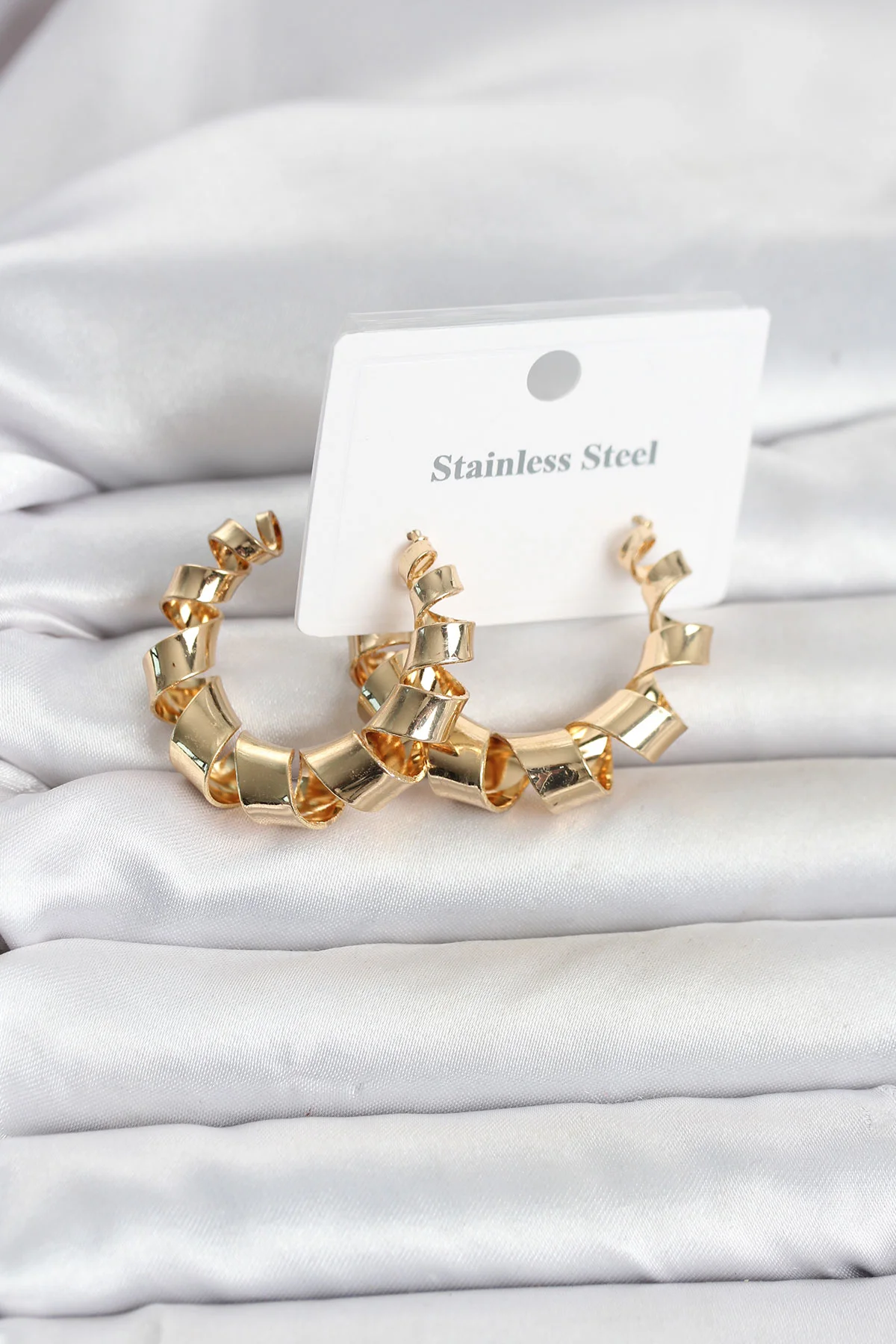 316L Çelik Gold Renk Spiral Halka Kadın Küpe TJ-BKP11823