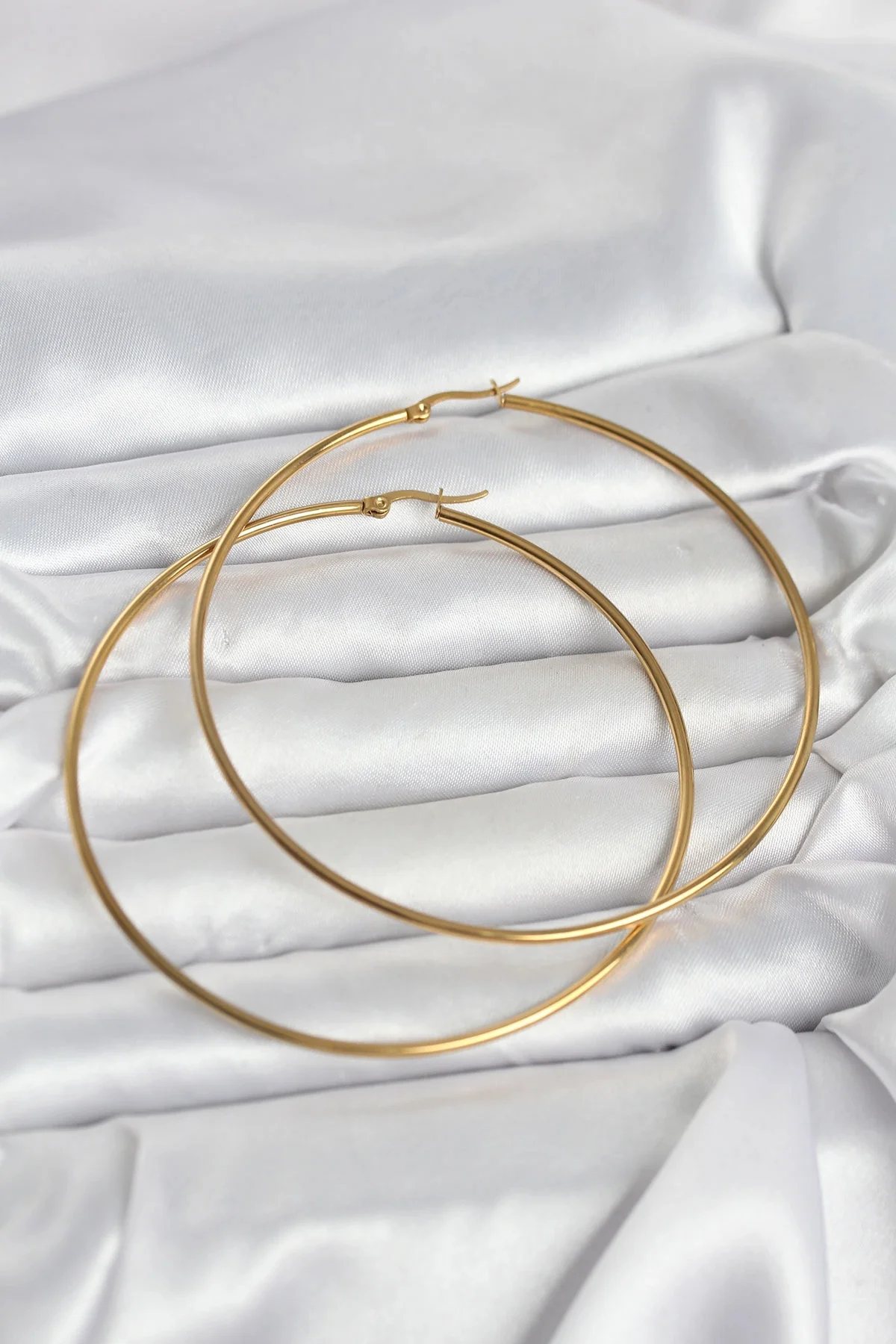 316L Çelik Gold Renk 80 mm Kadın Halka Küpe