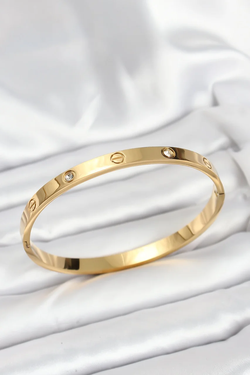 316l Çelik Gold Renk Zirkon Taşlı 65 Mm Kadın Kelepçe Bileklik Tj-bb7911 Diğer