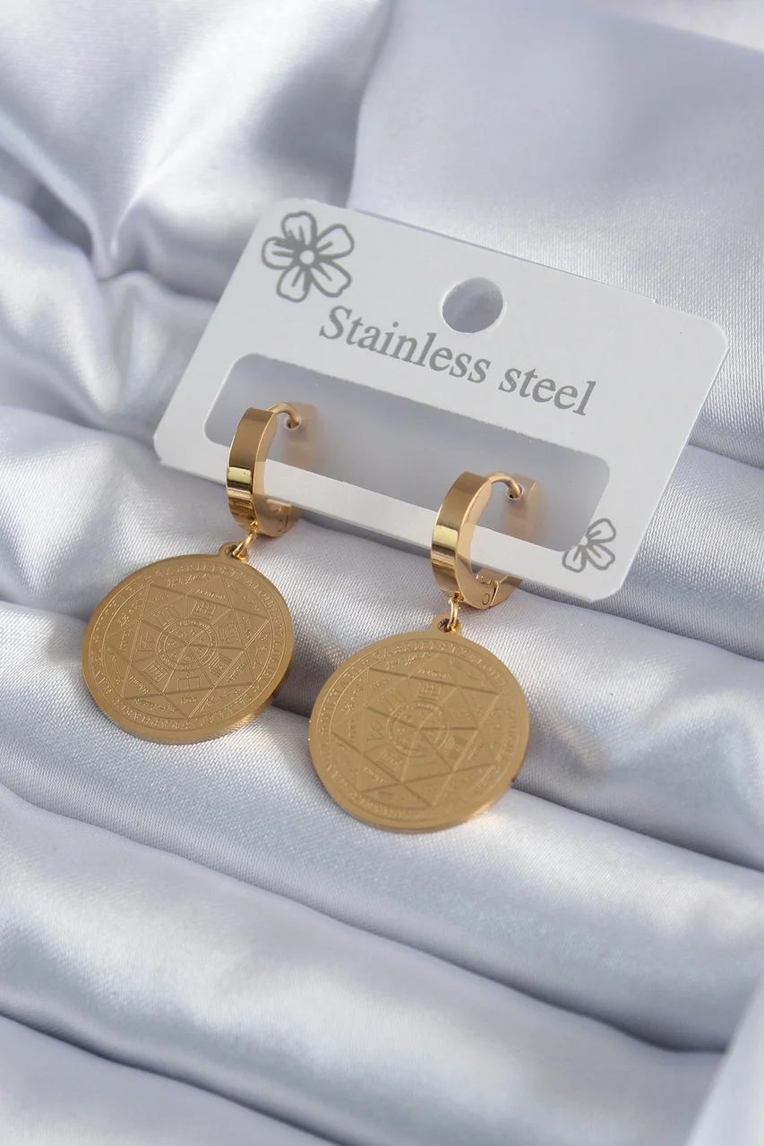 316l Çelik Gold Renk Pentagram İşleme Model Kadın Küpe Tj-bkp7979 Diğer