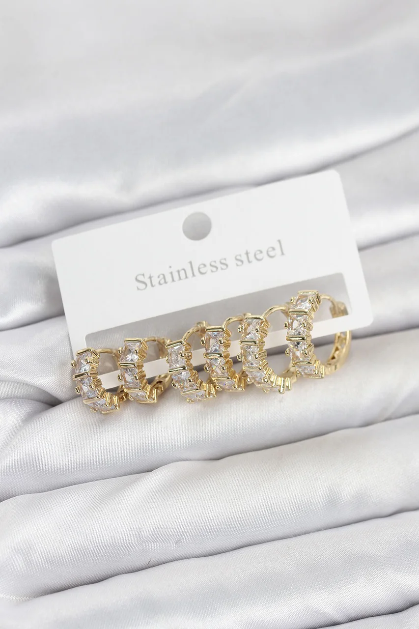 316l Çelik Gold Renk Baget Zirkon Taşlı Halka Küpe Seti - Tj-bkp11528 Diğer