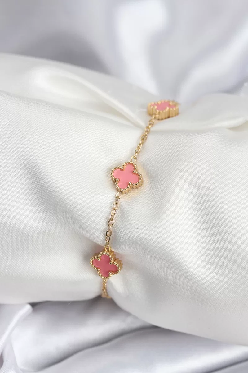 316L Çelik Gold Renk Pembe Baby Boy Yonca Kadın Bileklik - Lisinya