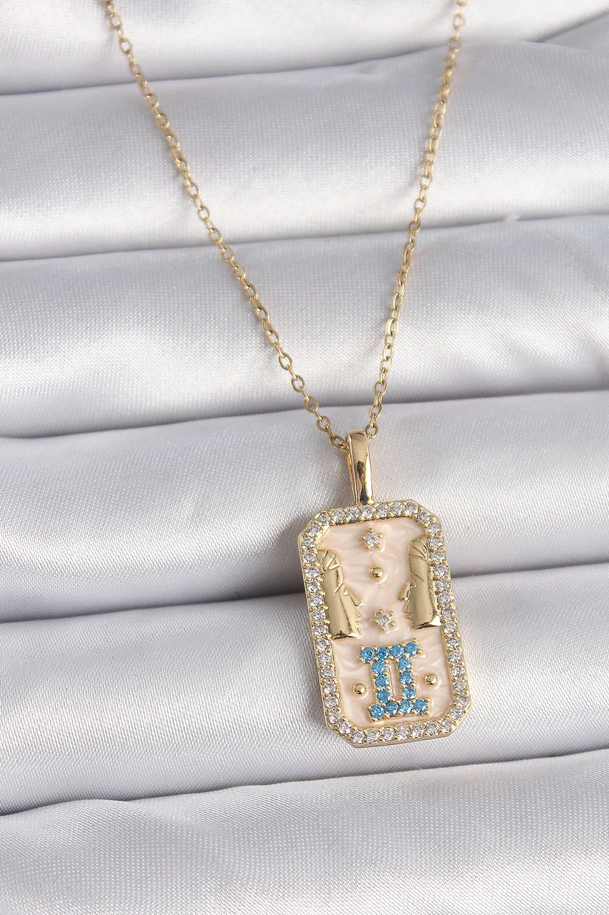 316l Çelik Gold Renk Zincir İkizler Burcu Zirkon Taşlı Kadın Kolye Tj-bko9468 Diğer