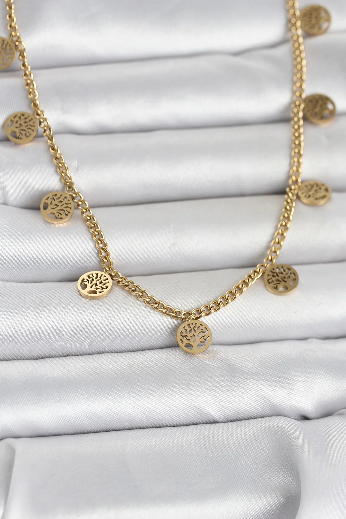 316L Çelik Gold Renk Yaşam Ağacı Model Kadın Kolye - TJ-BKO11045
