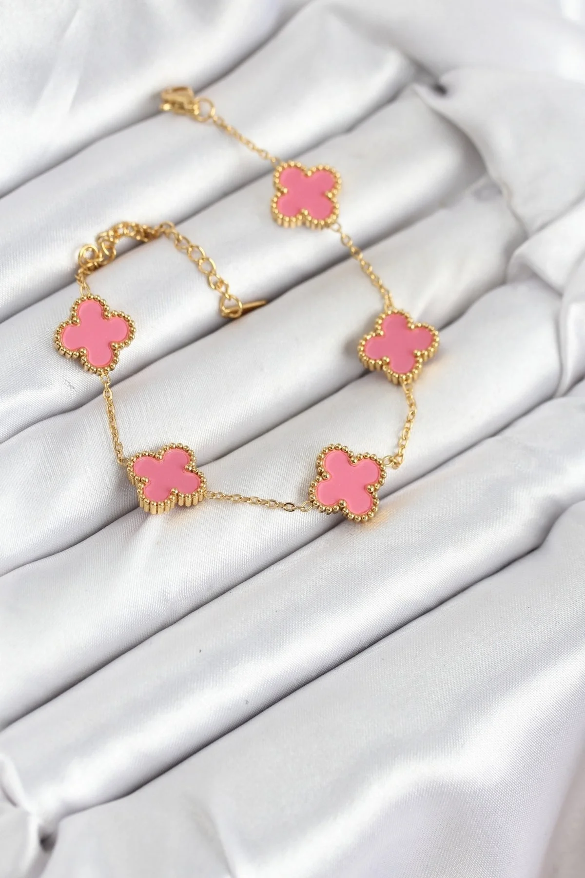 316L Çelik Gold Zincir Pembe Yonca Renk Bileklik Fiyatı, Yorumları ve Özellikleri