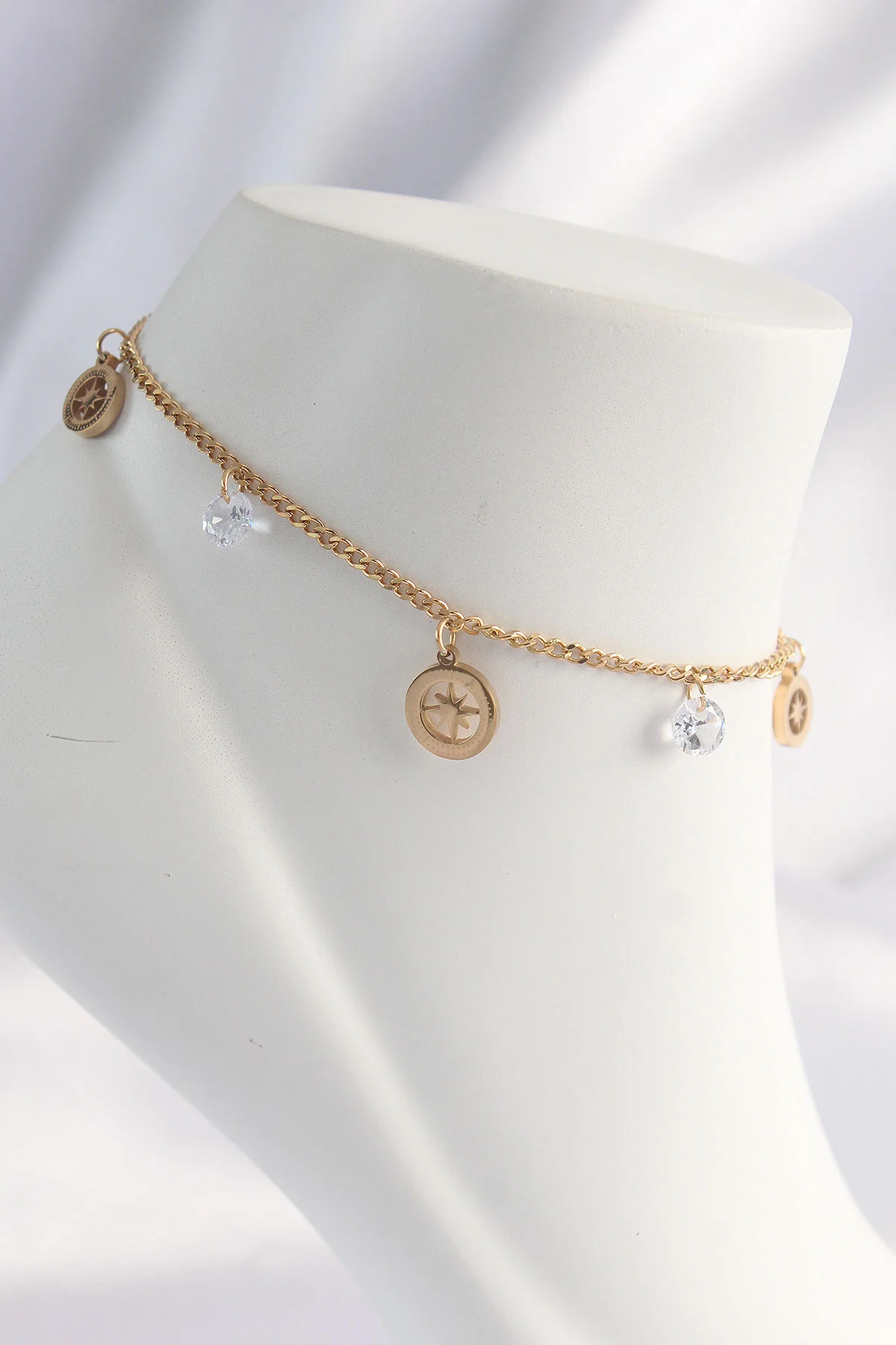 316L Çelik Gold Zirkon Taşlı Yıldızlı Halhal 5886 - Paslanmaz ve Şık