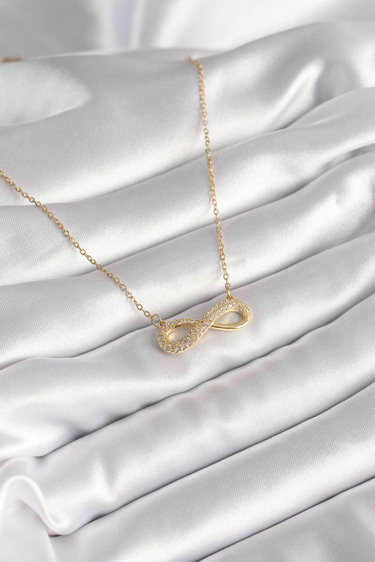 316L Çelik Gold Zirkon Taşlı Sonsuzluk Model Kadın Kolye 5886 - Paslanmaz ve Şık