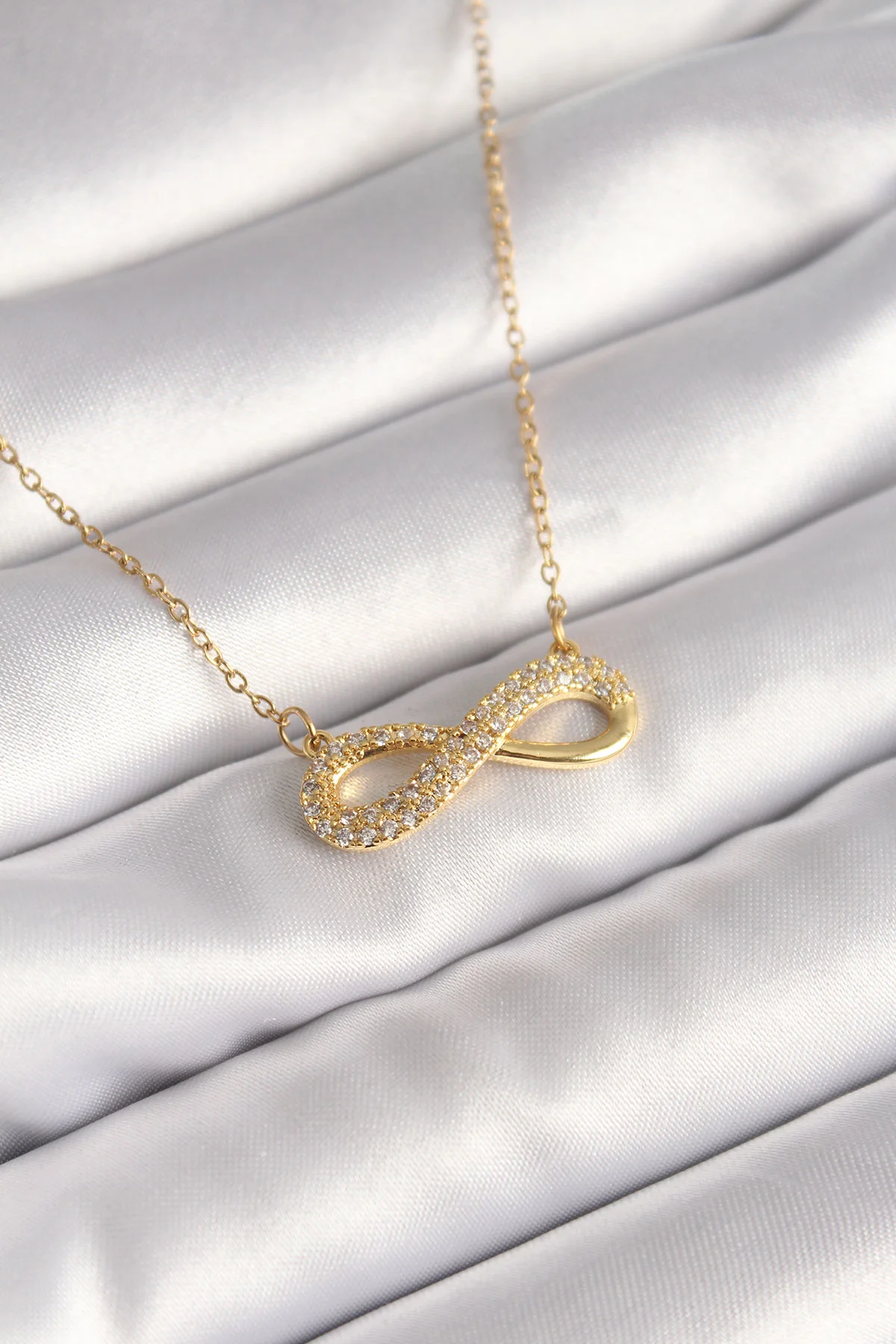 316L Çelik Gold Zirkon Taşlı Sonsuzluk Model Kadın Kolye 5886 - Paslanmaz ve Şık