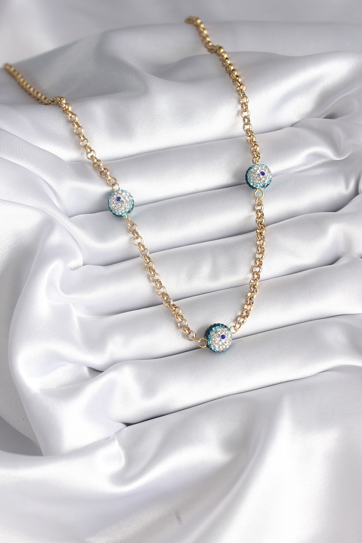 Stillove 316L Çelik Gold Renk Taşli Nazar Boncuklu Kadin Kolye Sl7245