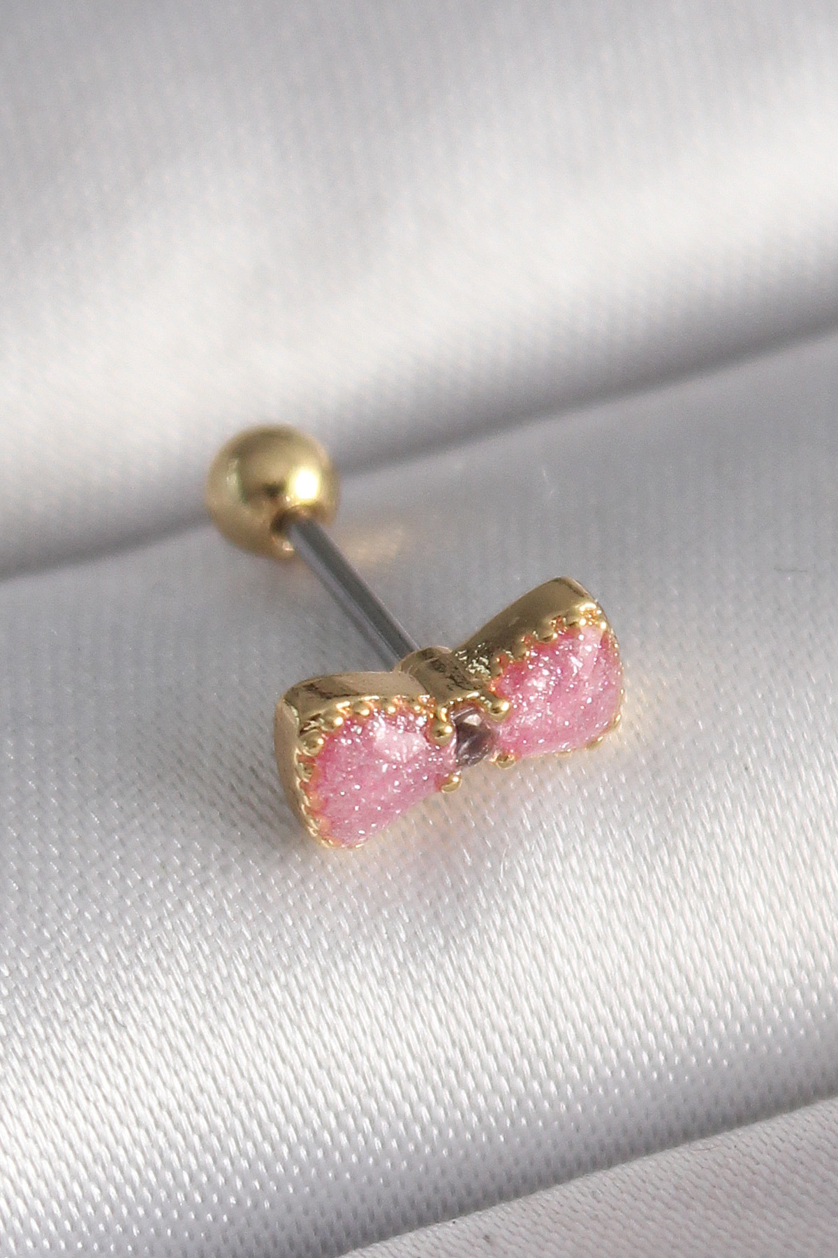 316L Çelik Gold Renk Pembe Fiyonk Model Tragus Piercing - TJ-PR12