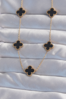 Stillove 316L Çelik Gold Renk Siyah Mineli Yonca Kolye