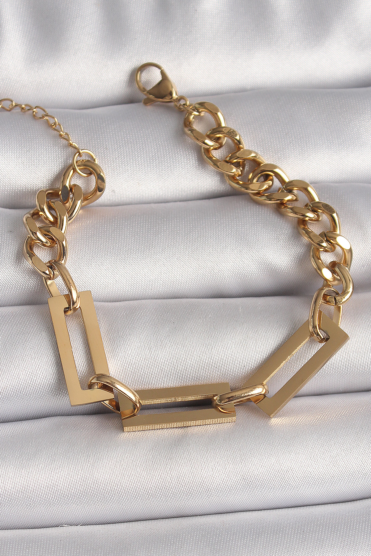 316L Çelik Gold Renk 2'Li Zincir Model Kadın Bileklik - TJ-BB6731