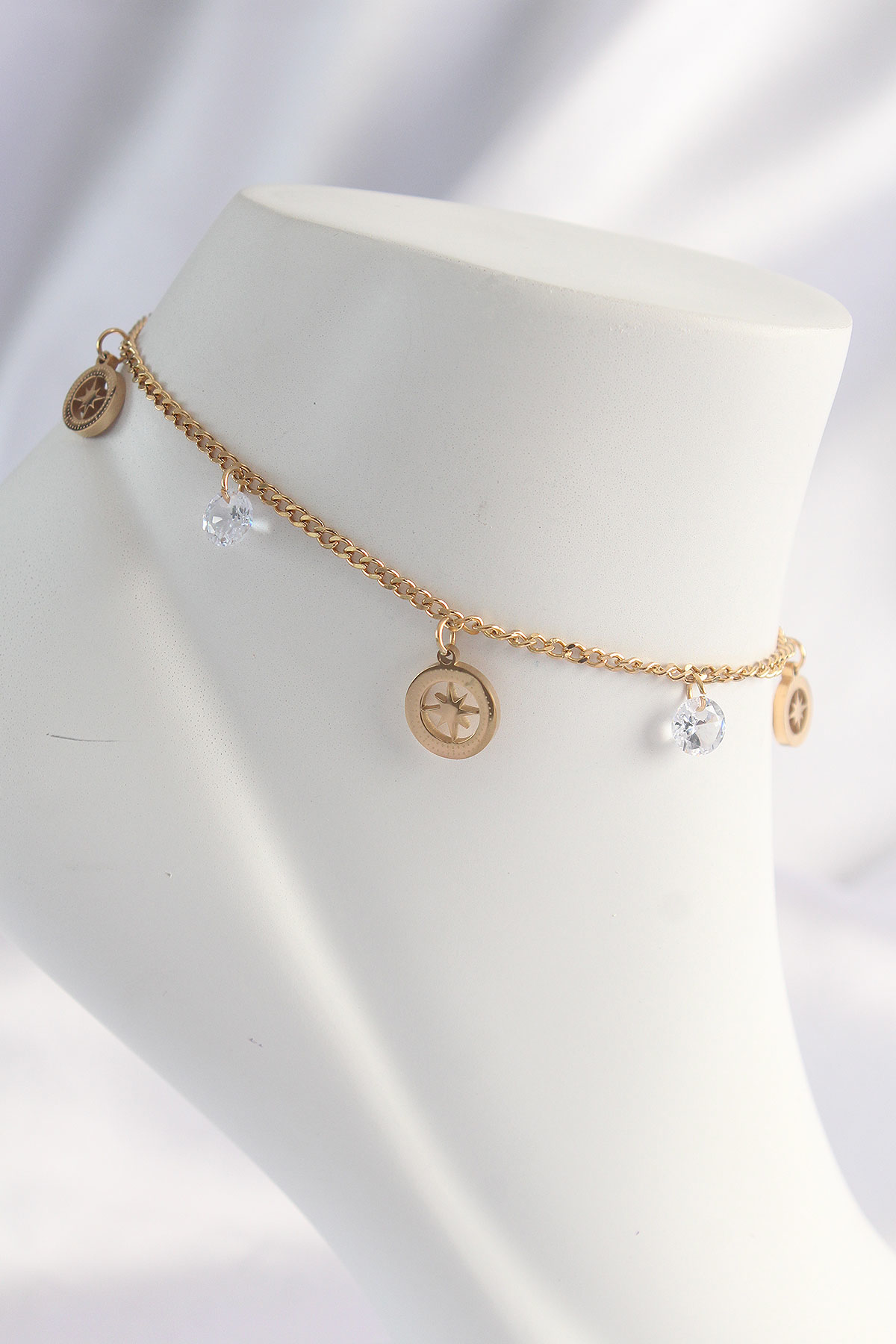 Stillove 316L Çelik Gold Renk Zirkon Taşlı Yıldızlı Halhal Sl7679