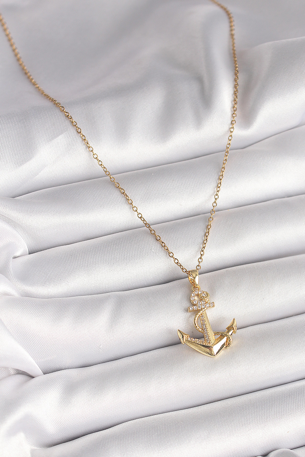 Stillove 316L Çelik Gold Renk Zincir Zirkon Taş Detaylı Çapa Model Kadın K