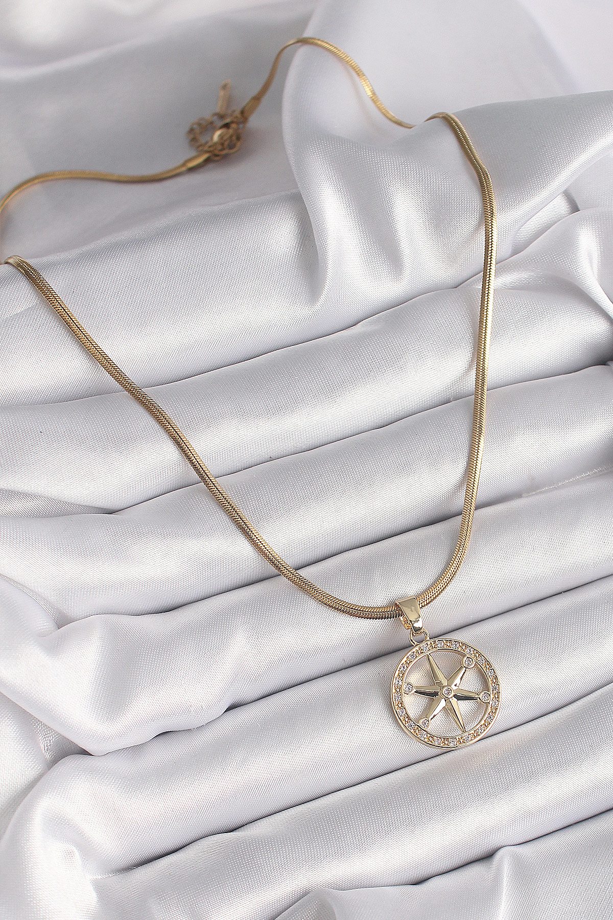 316L Çelik Gold Renk İtalyan Zincir Zirkon Taşlı Kutup Yıldız Mod