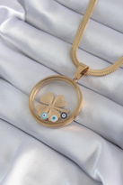 316L Çelik Gold Renk İtalyan Zincir Açılabilir Fanus Yonca Figür 