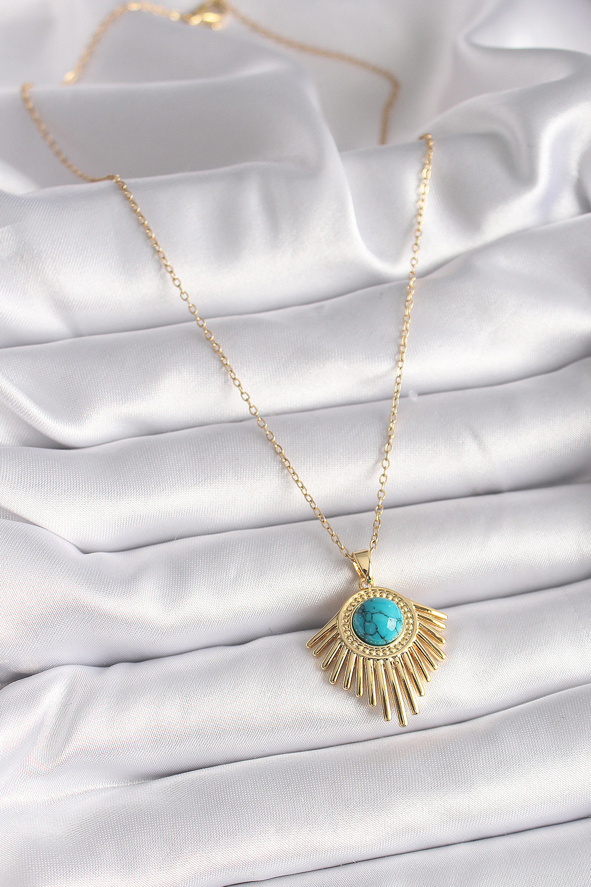 Stillove 316L Çelik Gold Renk Zincir Mavi Boncuk Güneş Model Kadın Kolye S