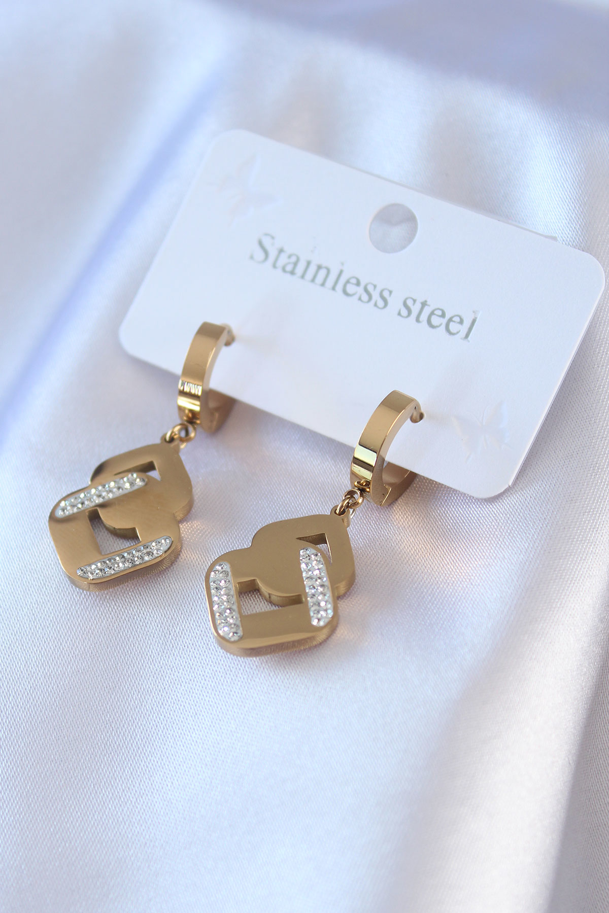 316L Çelik Gold Renk Zirkon Taşlı Kadın Küpe SL6328