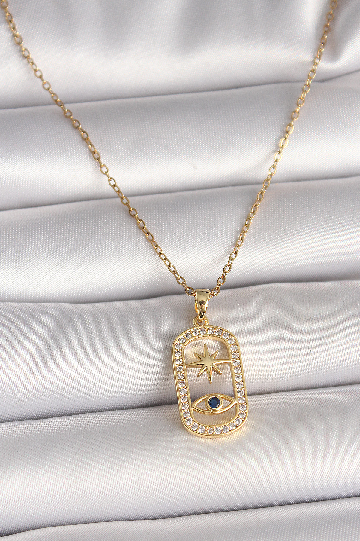 316L Çelik Gold Renk Zincir Zirkon Taşlı Göz Yıldız Model Kadın K