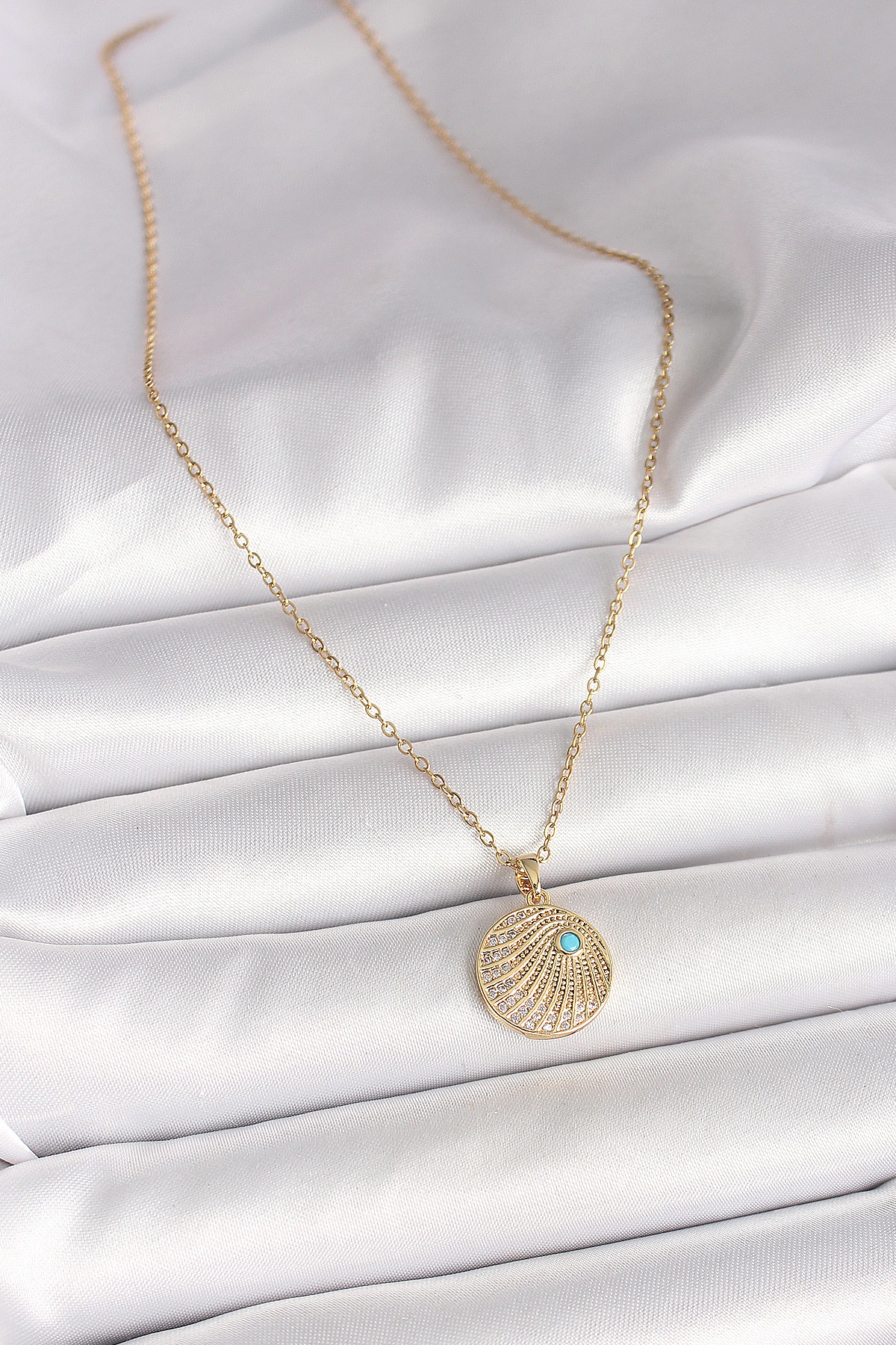 316L Çelik Gold Renk Zincir Zirkon Taş İşlemeli Mavi Taş Detaylı