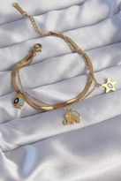 316L Çelik Gold Renk Çift Zincir Çoklu Aksesuarlı Bileklik SL8168