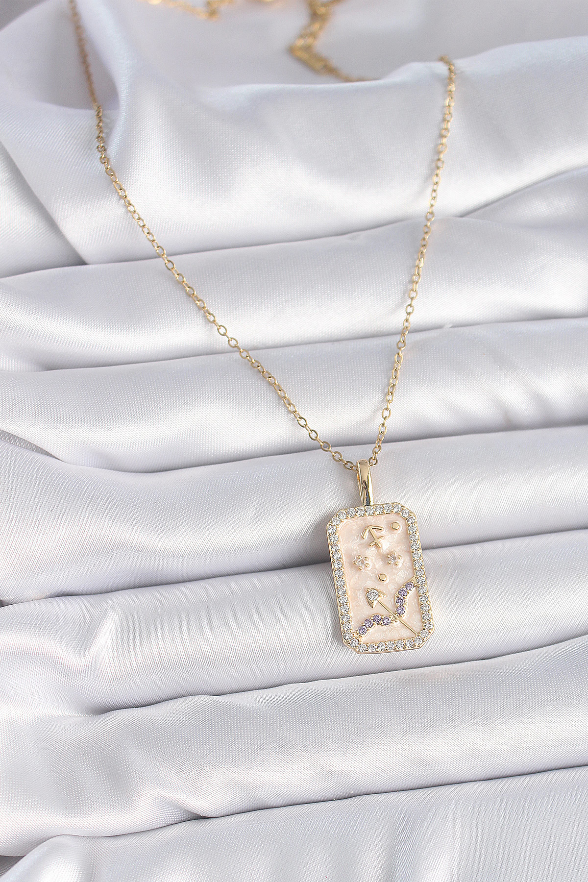 Stillove 316L Çelik Gold Renk Zincir Yay Burcu Zirkon Taşlı Kadın Kolye Sl