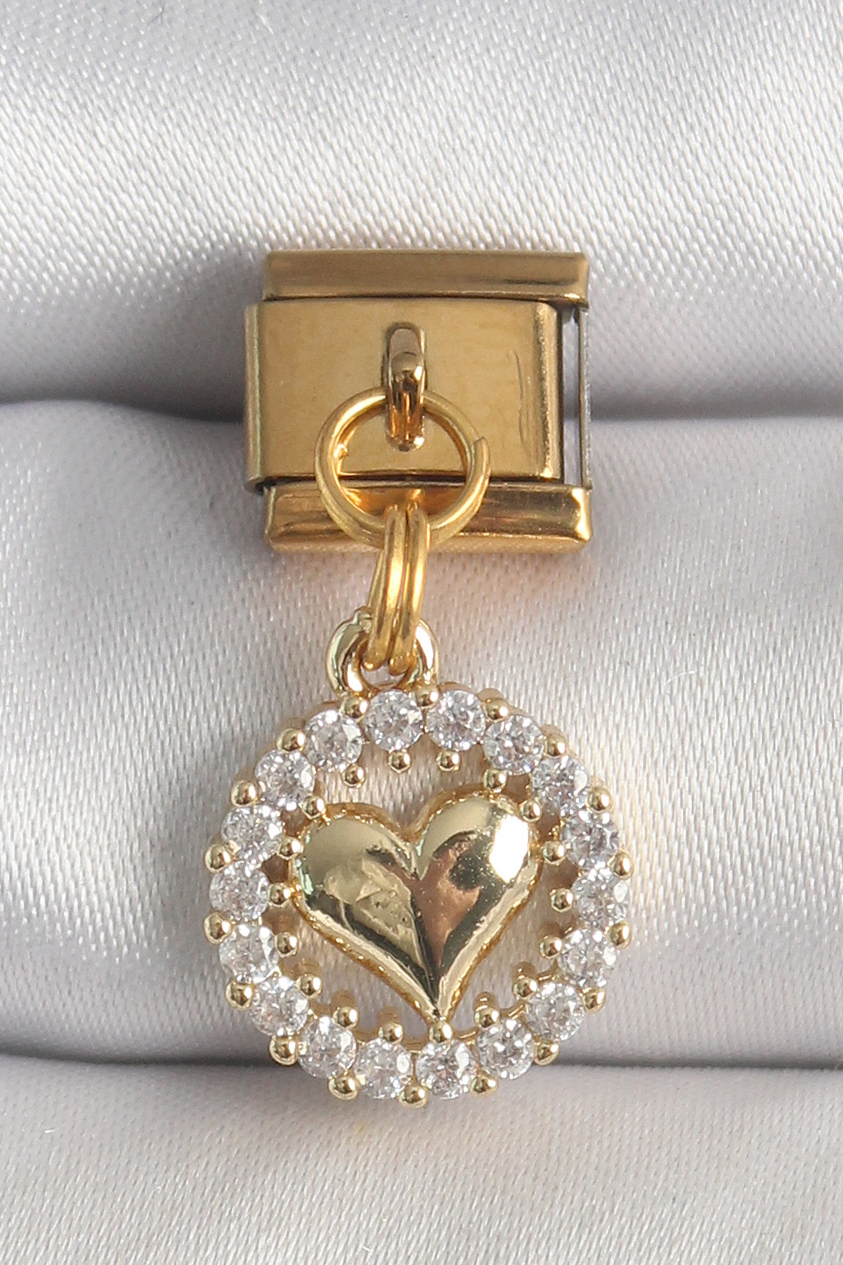 316L Çelik Gold Renk Sallantı Zirkon Taşlı Kalp Model Nomination
