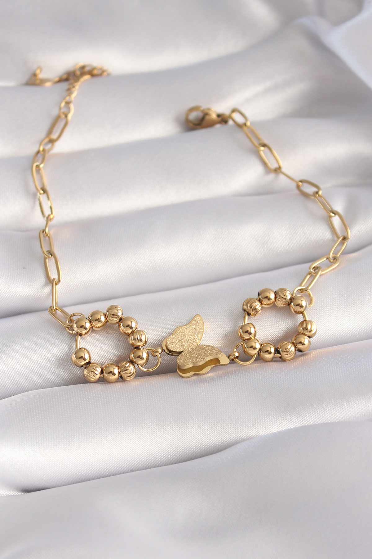 316L Çelik Gold Renk Simli Kelebek Figür Kadın Bileklik SL7373