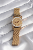 Stillove 316L Çelik Gold Renk Mıknatıslı Hasır Zirkon Taşlı Çeyrek Altın M