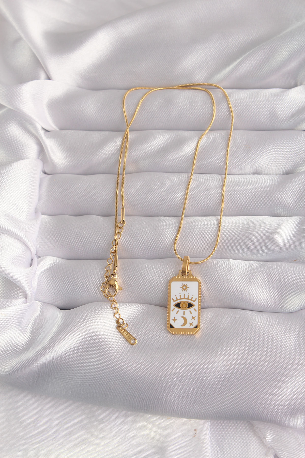 316L Çelik Gold Renk Beyaz Mineli Göz Figür Tarot Kolye - TJ-BKO9 316L Çelik Gold Renk Beyaz Mineli Göz Figür Tarot Kolye - TJ-BKO9
