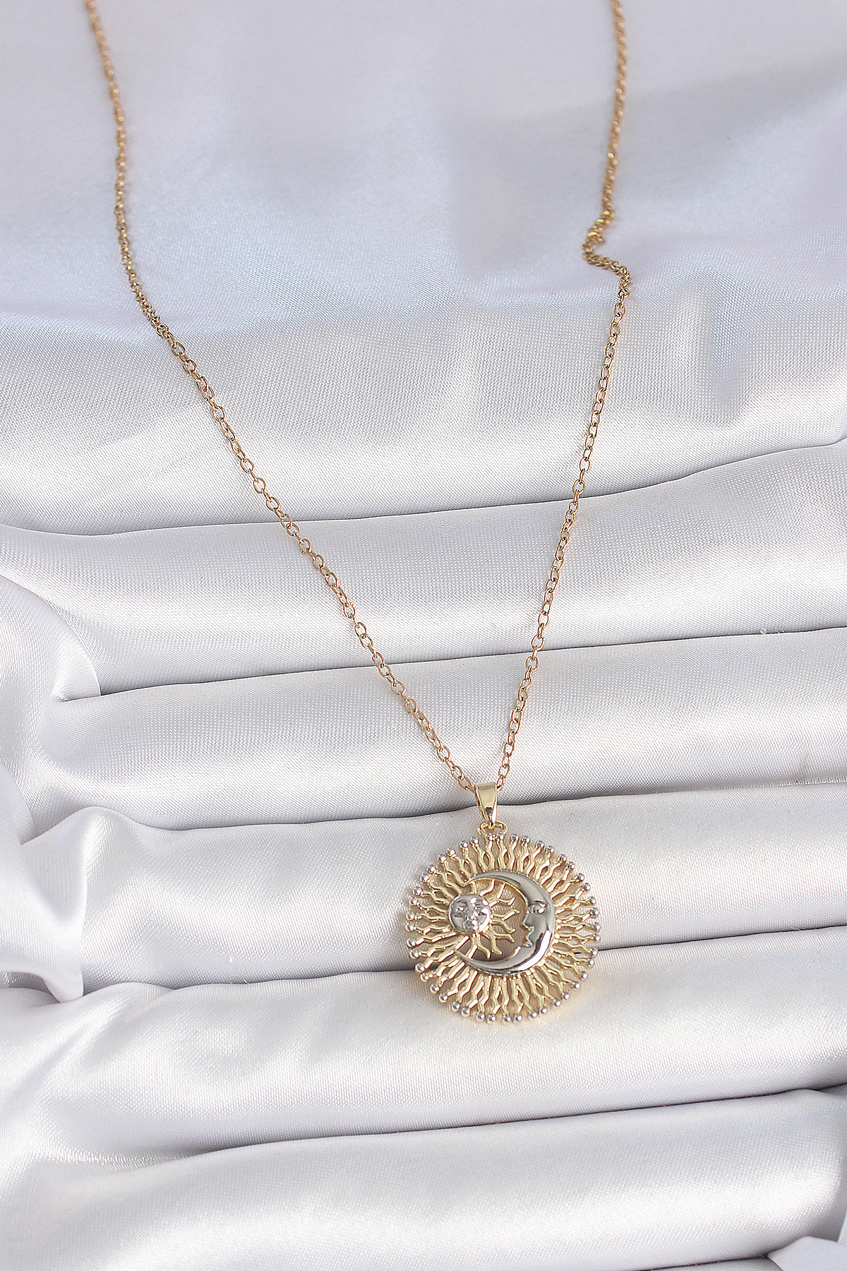 316L Çelik Gold Renk Mix Renk Ay Güneş Model Kadın Kolye SL11583