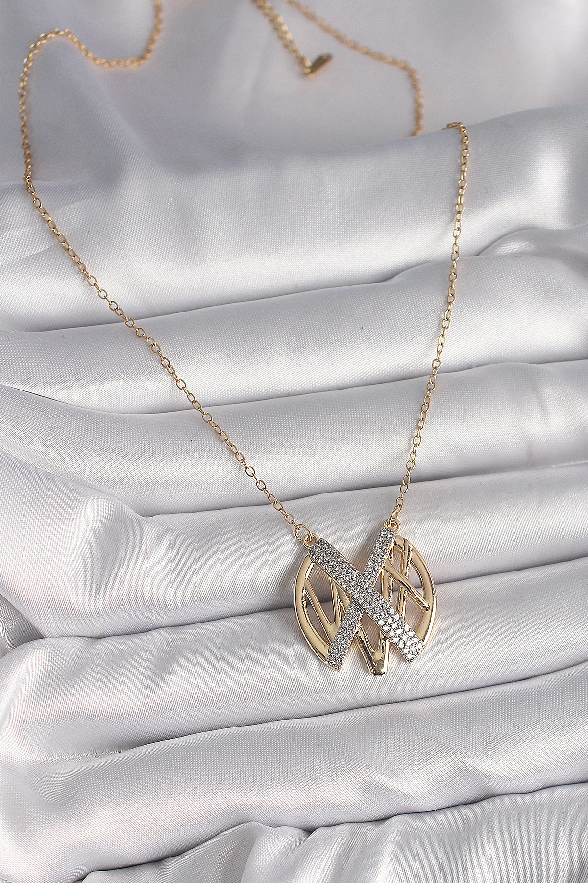 316L Çelik Gold Renk Zirkon Taşlı Vintage Model Kadın Kolye - TJ-