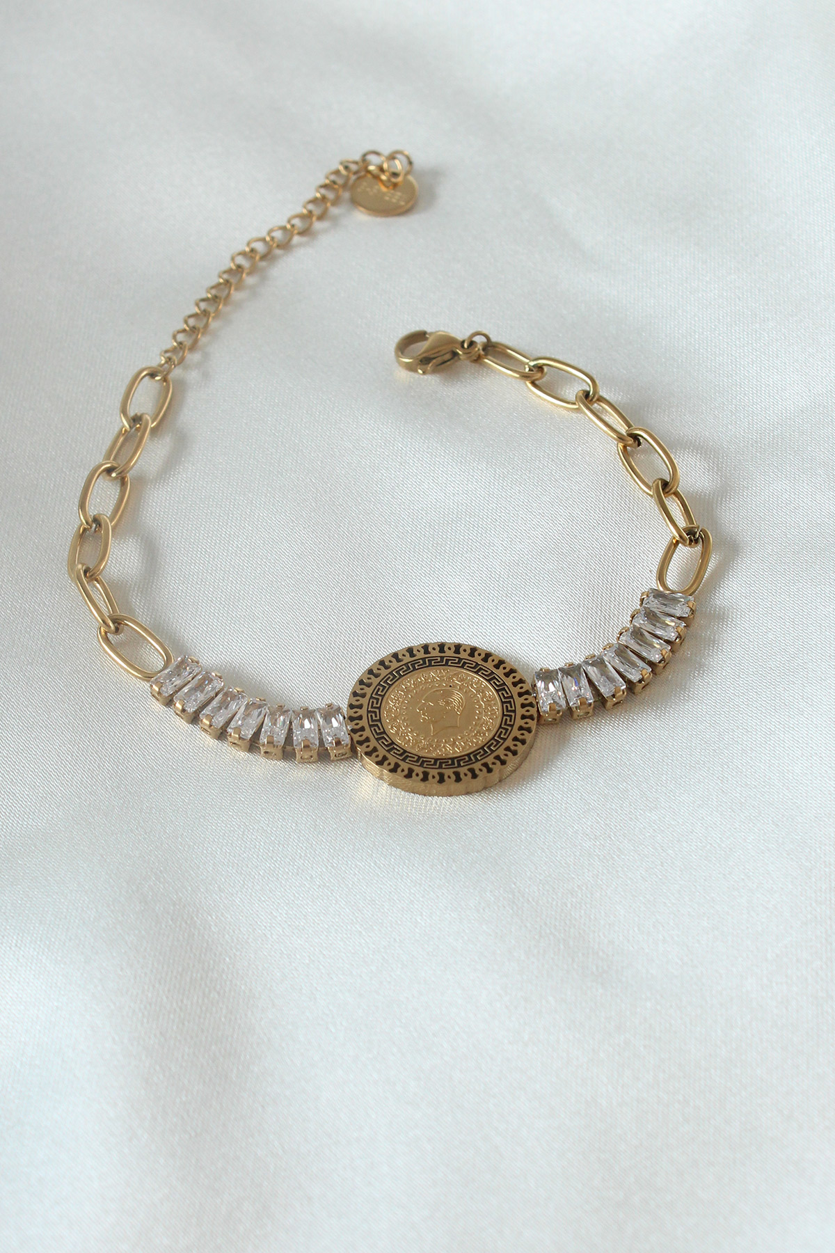 316L Çelik Gold Renk Tam Altın Modelli Zirkon Taşlı Kadın Bilekli