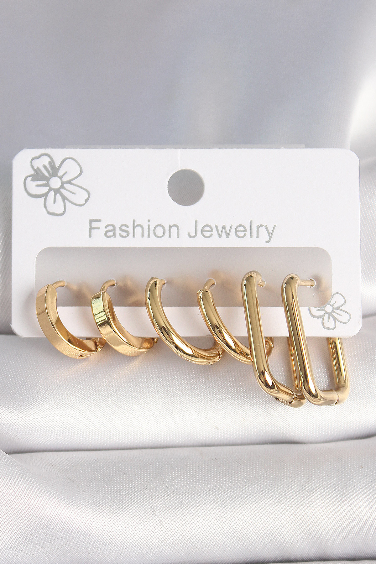 316L Çelik Gold Renk Kare Halka Model Kadın Küpe Seti - TJ-BKP103