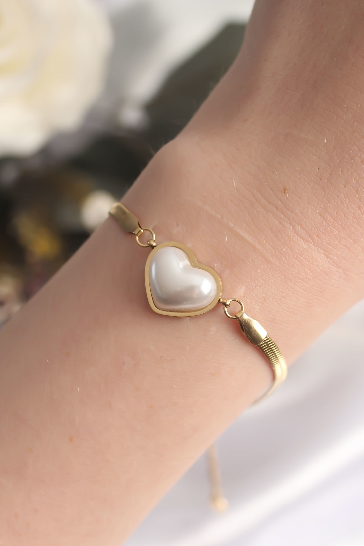 Stillove 316L Çelik Gold Renk Bombeli Kalp Kadın Bileklik Sl7495