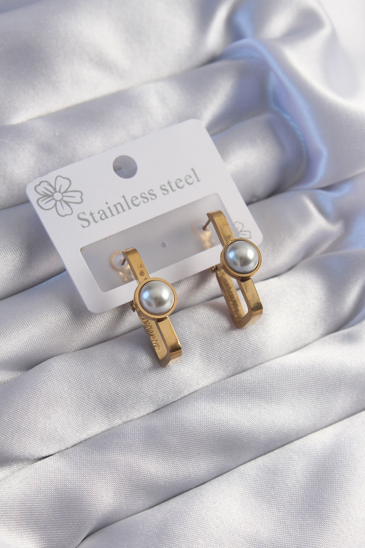 316L Çelik Gold Renk İnci Taşlı Dikdörtgen Model Küpe - TJ-BKP906 316L Çelik Gold Renk İnci Taşlı Dikdörtgen Model Küpe - TJ-BKP906