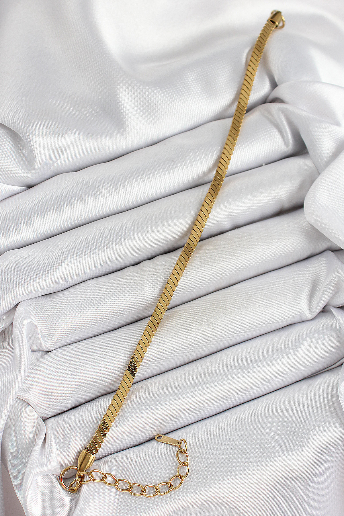 316L Çelik Gold Renk Yassı Zincir Model Kadın Bileklik - TJ-BB708