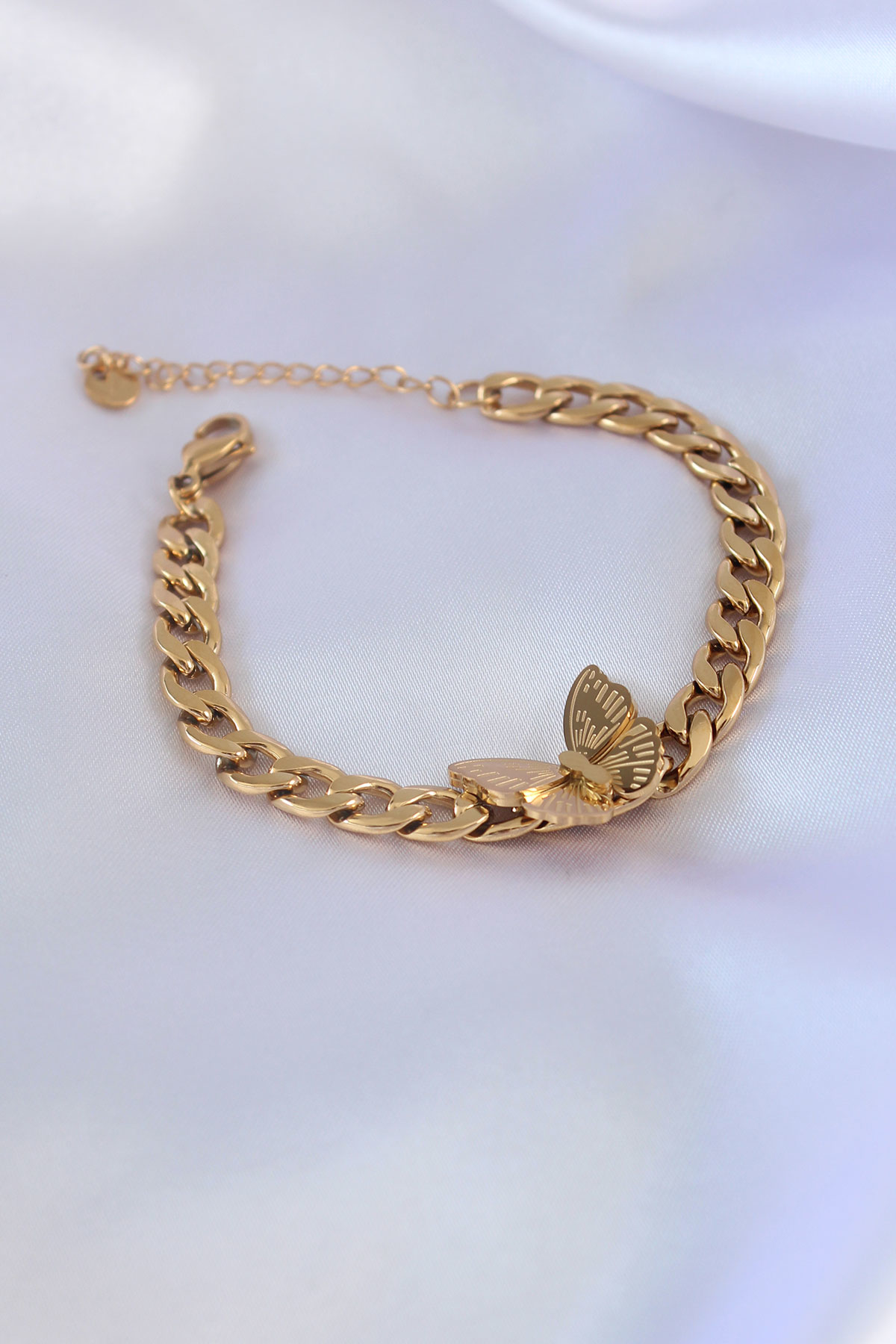 Stillove 316L Çelik Gold Renk Kelebek Figür İşleme Detay Zincir Model Kadı