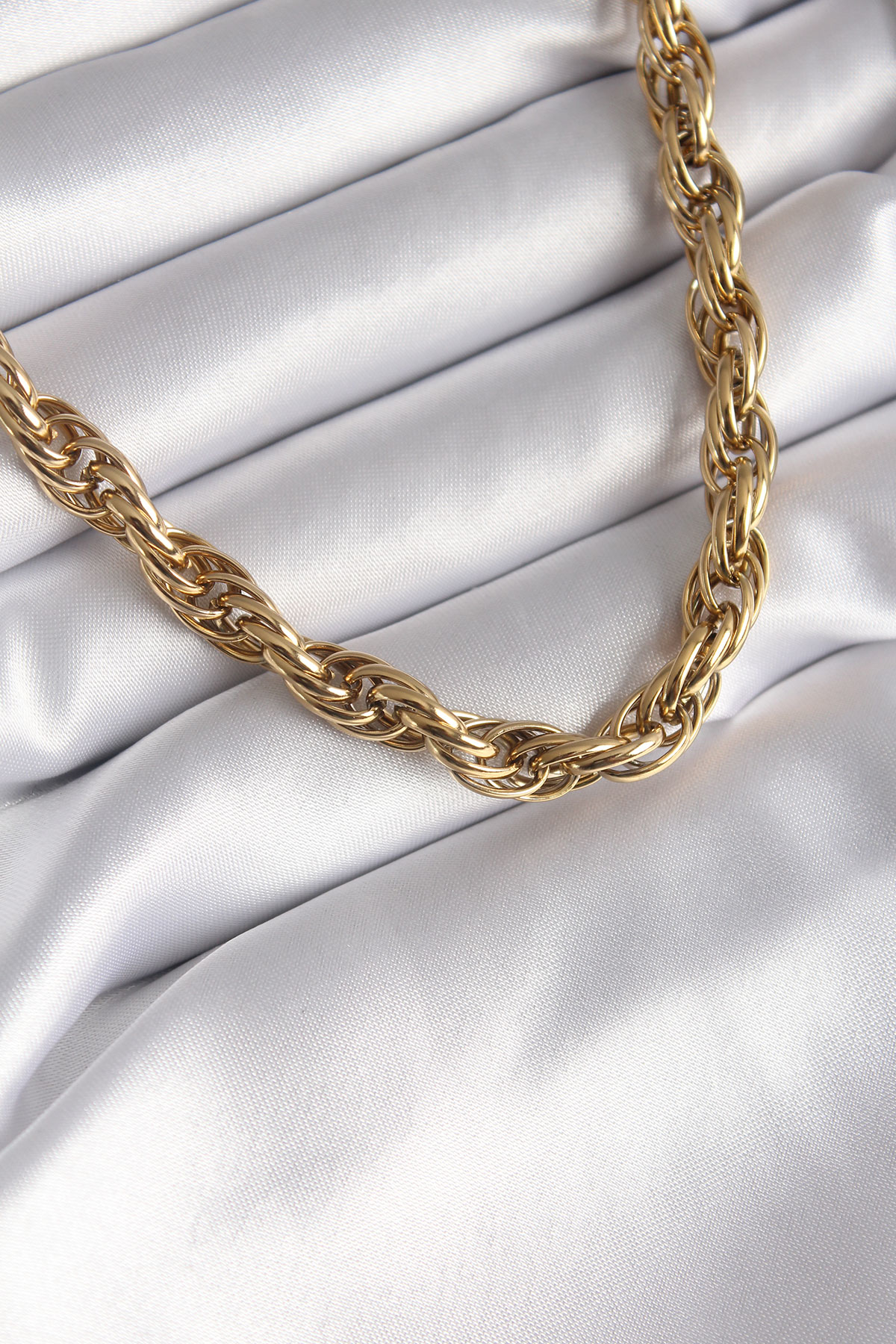 316L Çelik Gold Renk Örme Burgu Zincir Model Kadın Kolye - TJ-BKO 316L Çelik Gold Renk Örme Burgu Zincir Model Kadın Kolye - TJ-BKO