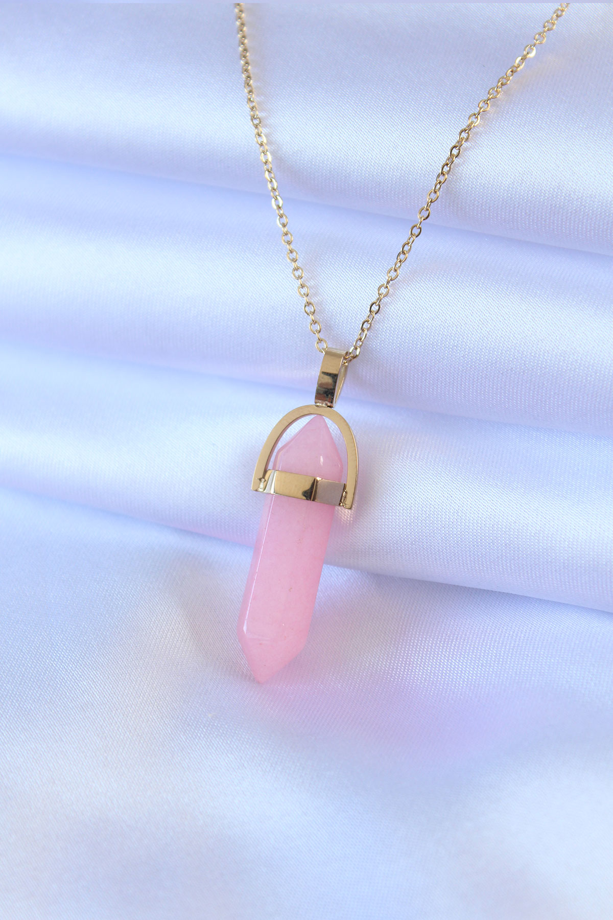 316L Çelik Gold Renk Kristal Pembe Taş Model Kadın kolye - TJ-BKO