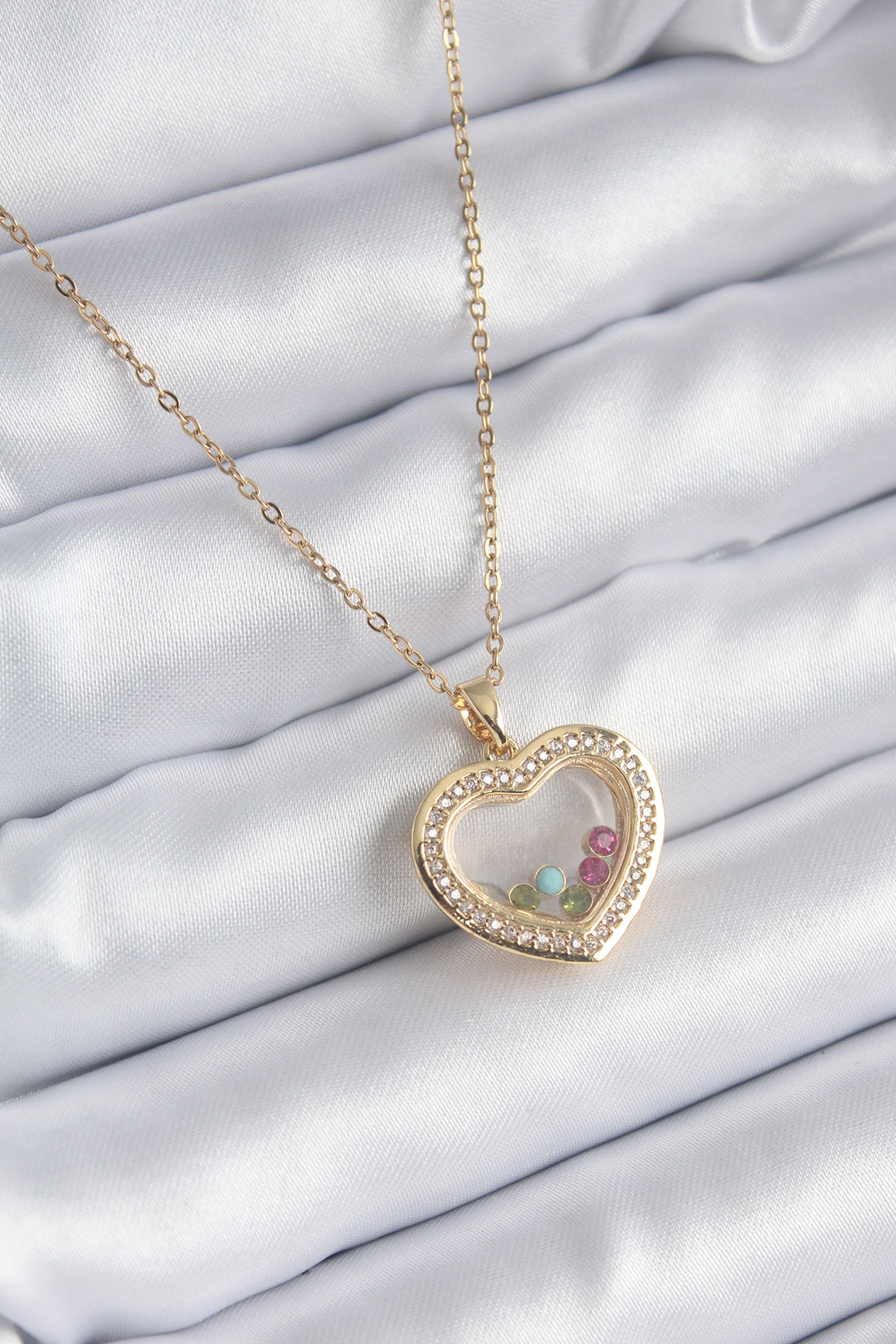 Stillove 316L Çelik Gold Renk Zirkon Taş Detay Kalp Fanus Model Kadin Koly