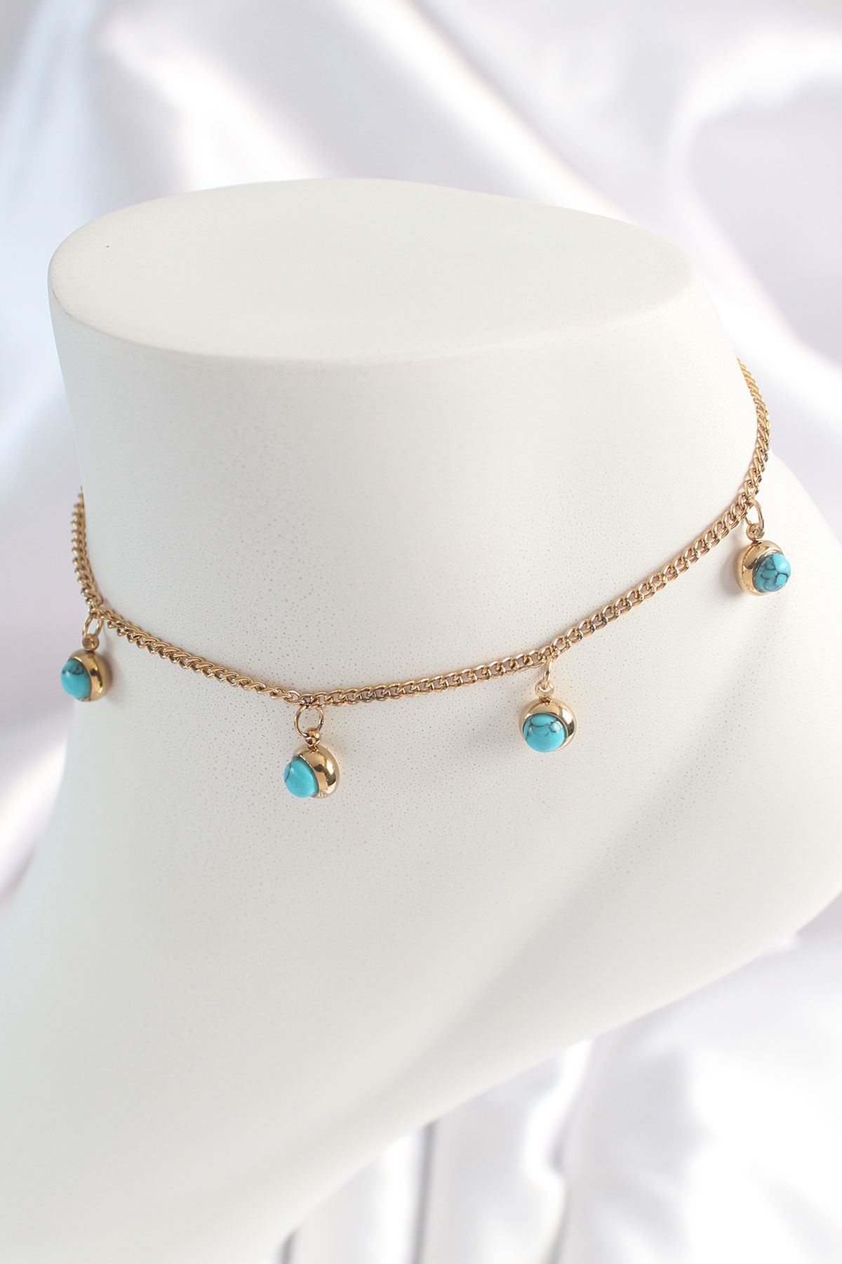 316L Çelik Gold Renk Zincir Model Mavi Taşlı Sallantı Figür Kadın