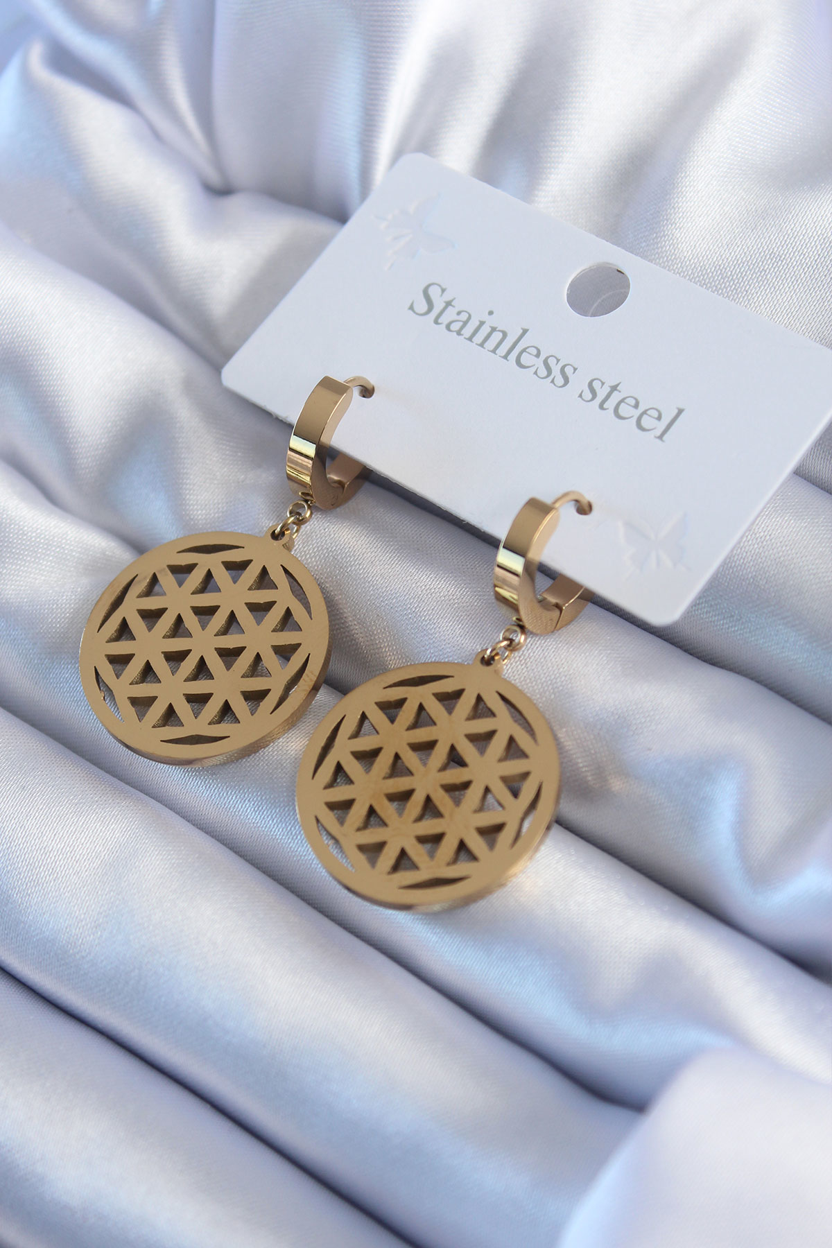 316L Çelik Gold Renk Lotus Model Kadın Küpe - TJ-BKP8026