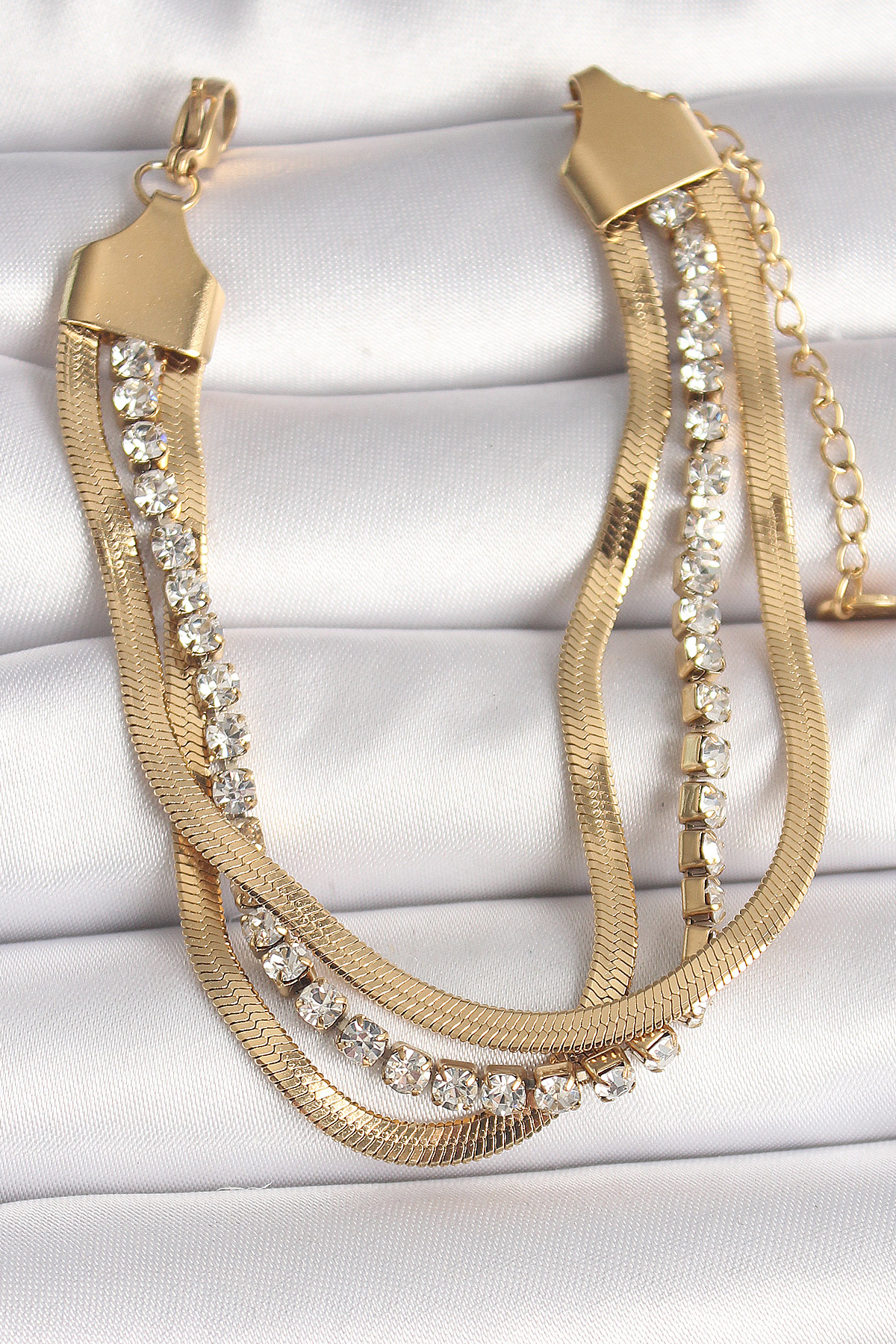 Stillove 316L Çelik Gold Renk 2'Li İtalyan Zincir Model Zirkon Taşlı Kadın